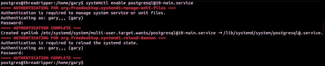 Enabling the PostgreSQL service using systemctl
