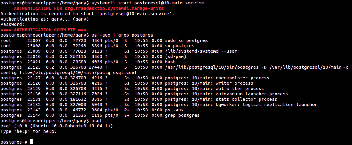 Starting postgresql service using systemctl