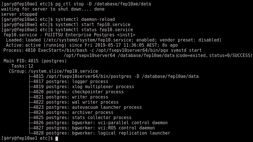 Stopping and reloading the FUJITSU Enterprise Postgres service